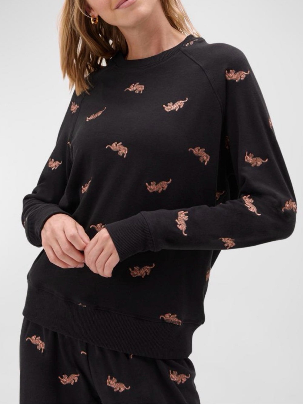 Spiritual Gangster Tiger Metallic Embroidered Old School Pullover Sweatshirt M